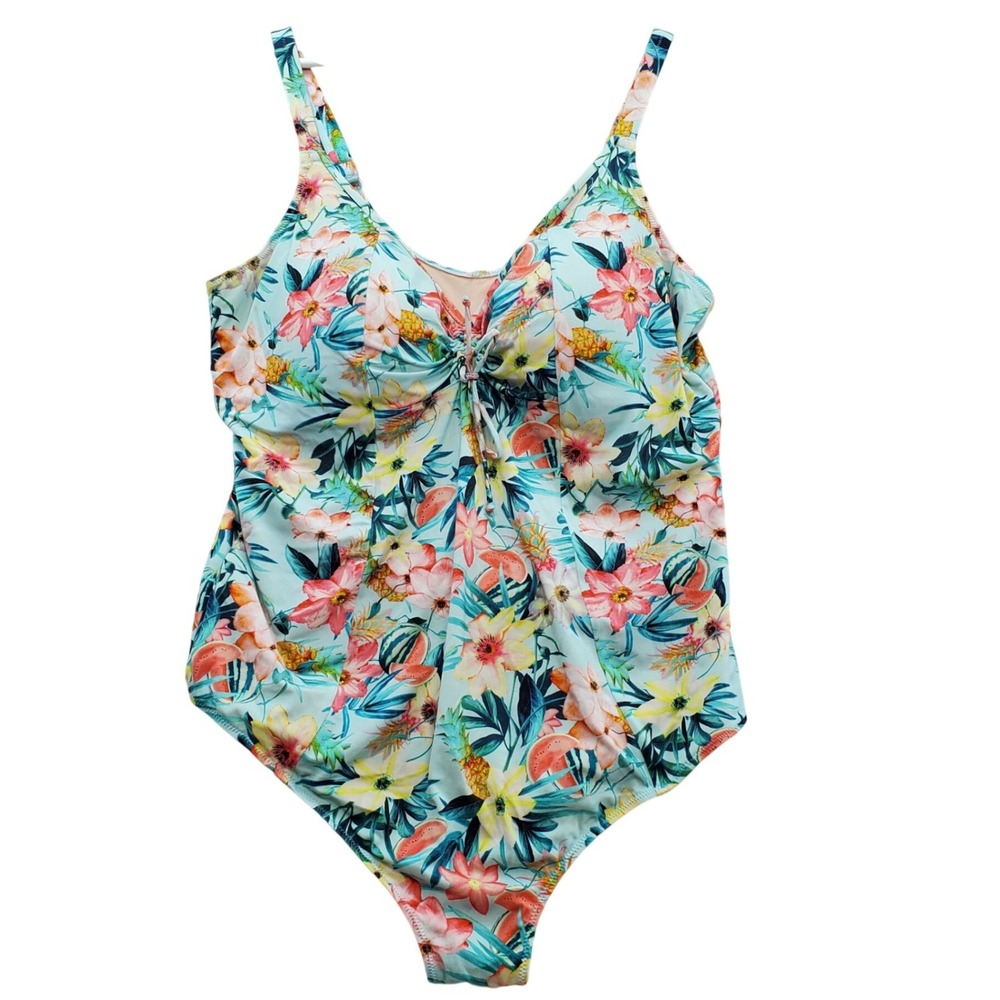Elomi One Piece Swimsuit Womens Plus 18 Tropical Floral Aqua Blue ES7150AQA